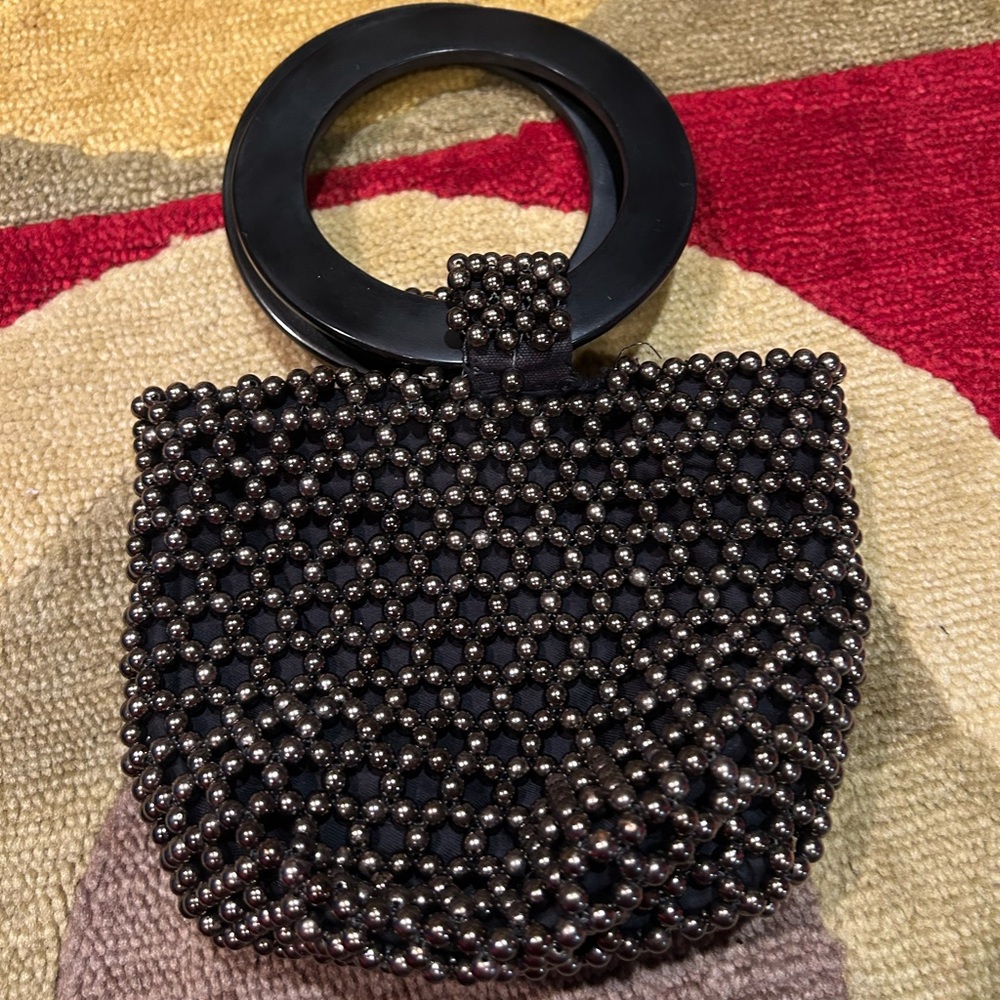 Cleobella Gunmetal Tanner Party Bag Small Evening Purse Beaded Exterior Magnetic